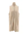 Mm6 Maison Margiela Sleeveless Long Wool Blend Cardigan With Distressed Effect In Neutral