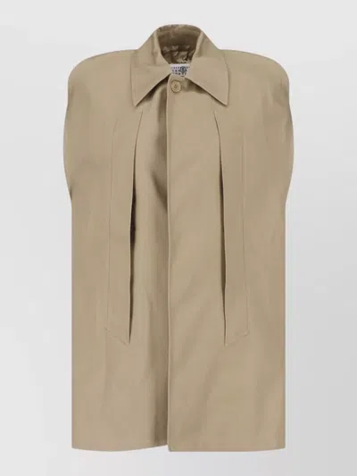 Mm6 Maison Margiela Sleeveless Coat Front Pleats Side Pockets In Neutral