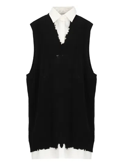 Mm6 Maison Margiela Sleeveless Cotton Dress With Contrasting White Collar In Black
