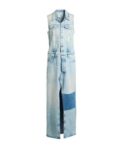 Mm6 Maison Margiela Sleeveless Denim Shirt Dress In Blue