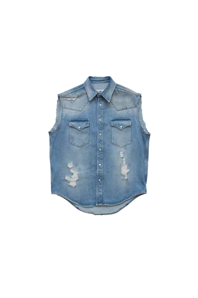 Mm6 Maison Margiela Mm6 By Maison Margiela Short-sleeved Denim-effect Shirt With Flap Pockets In Blue