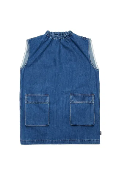 Mm6 Maison Margiela Kids' Sleeveless Dress In Lightweight Denim With Pockets In Blue