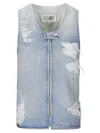 Mm6 Maison Margiela Mm6 By Maison Margiela Sleeveless Front-zip Top In Distressed Denim