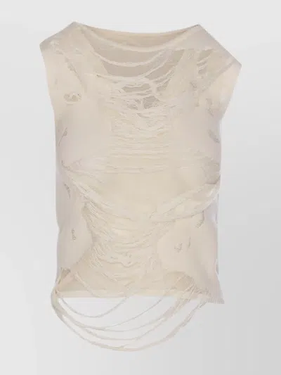 Mm6 Maison Margiela Sleeveless Lightweight Distressed Open Back Top In White