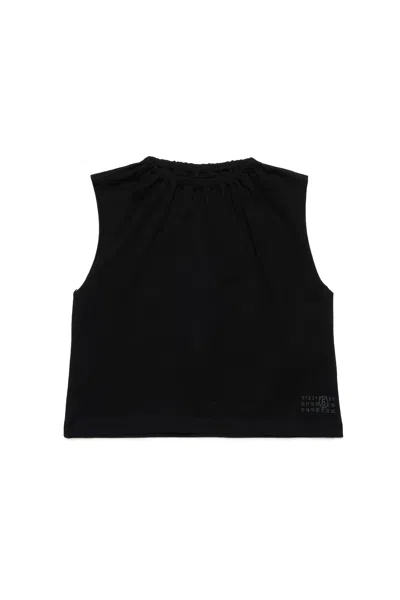 Mm6 Maison Margiela Kids' Sleeveless T-shirt With Gathers In Black
