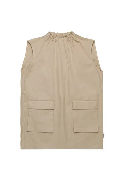 Mm6 Maison Margiela Abito Smanicato In Twill Con Tasche In Beige