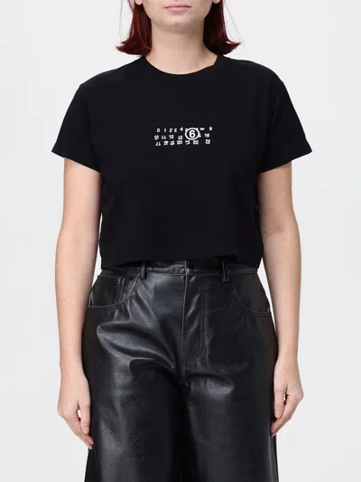 Mm6 Maison Margiela Slim Fit Cotton T-shirt With Numeric Logo On The Back In Black