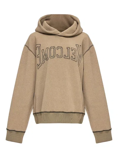 Mm6 Maison Margiela Slogan-embroidered Hoodie In Brown