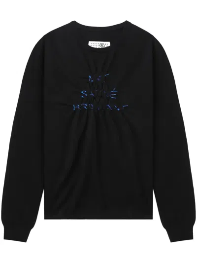 Mm6 Maison Margiela Slogan-print Gathered Sweatshirt In Black
