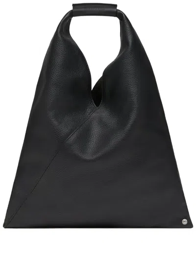 Mm6 Maison Margiela Mm6 By Maison Margiela Black Hammered Leather Small "japanese" Handbag