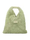 Mm6 Maison Margiela Small Plush Shearling Handbag With Leather Handle In Reseda