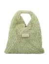 Mm6 Maison Margiela Small Plush Shearling Handbag With Leather Handle In Reseda
