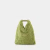Mm6 Maison Margiela Small Plush Shearling Handbag With Leather Handle In Green