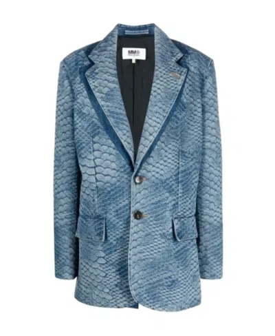 Mm6 Maison Margiela Snakeskin-print Single-breasted Blazer In Blue