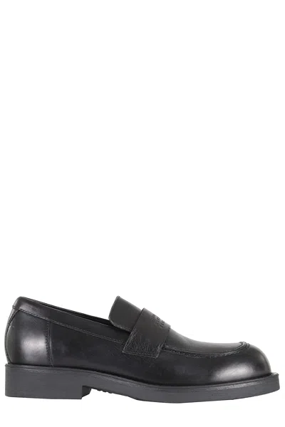 Mm6 Maison Margiela Black Calf Leather Bos Taurus Slip-on Loafers
