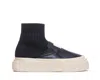 Mm6 Maison Margiela Leather And Fabric Sneakers With Round Toe In Black