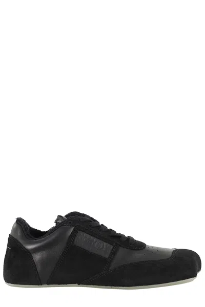 Mm6 Maison Margiela Contemporary Black Leather And Suede Sneakers With Square Toe