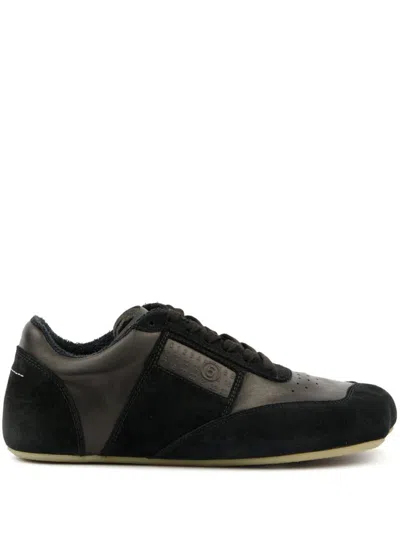 Mm6 Maison Margiela Black Leather And Suede Anatomic Sneakers