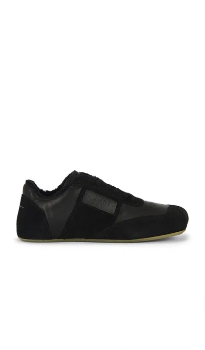 Mm6 Maison Margiela Mm6 By Maison Margiela Contemporary Black Leather And Suede Sneakers With Square Toe