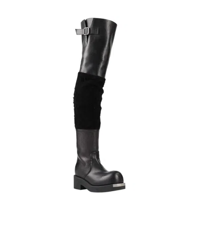 Mm6 Maison Margiela Solid Color Glossy Platform Boots In Black
