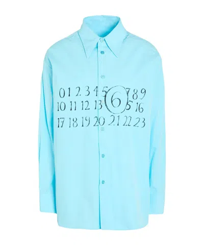 Mm6 Maison Margiela Solid Color Printed Shirt In Blue