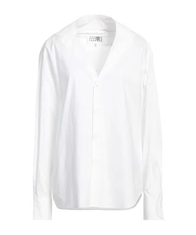 Mm6 Maison Margiela Solid Color V-neck Shirt In White