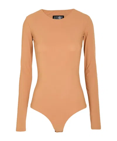 Mm6 Maison Margiela Solid Crew-neck Knit Jumpsuit In Brown