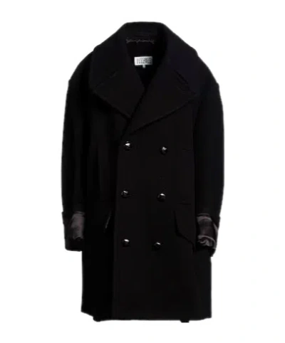 Mm6 Maison Margiela Solidcolor Doublebreasted Wool Coat In Black