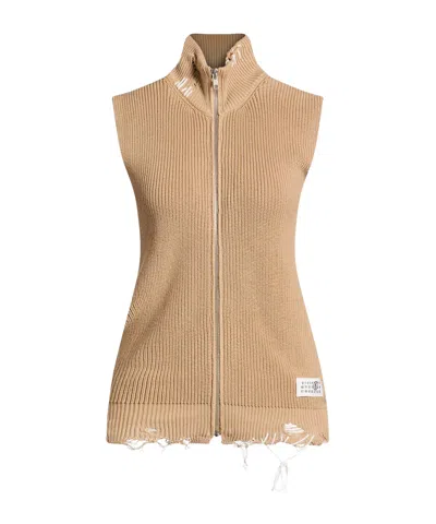 Mm6 Maison Margiela Solid-color Sleeveless Knit Cardigan In White