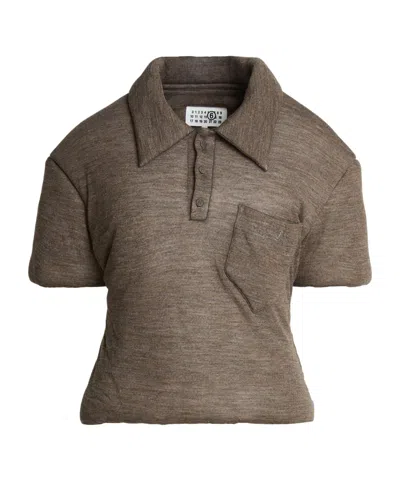 Mm6 Maison Margiela Solid-color Wool Short-sleeve Knit Shirt In Brown