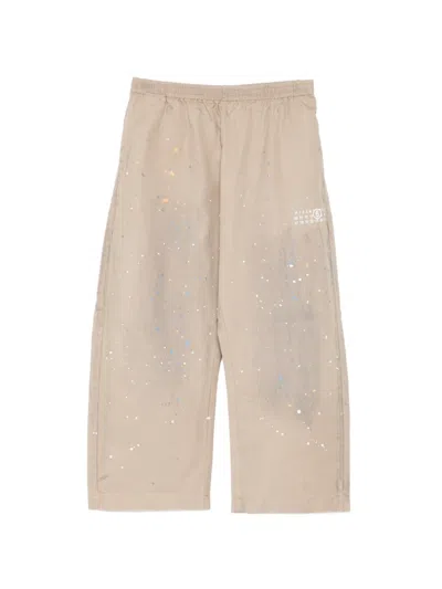 Mm6 Maison Margiela Kids' Splatter-print Trousers In Neutral
