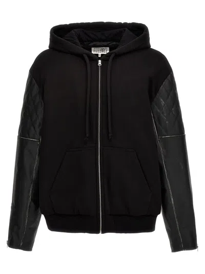 Mm6 Maison Margiela Panelled Drawstring Hoodie In Black