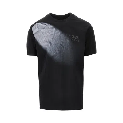 Mm6 Maison Margiela Mm6 By Maison Margiela Gradient Effect Black T-shirt With Subtle Graphic Print In Blue