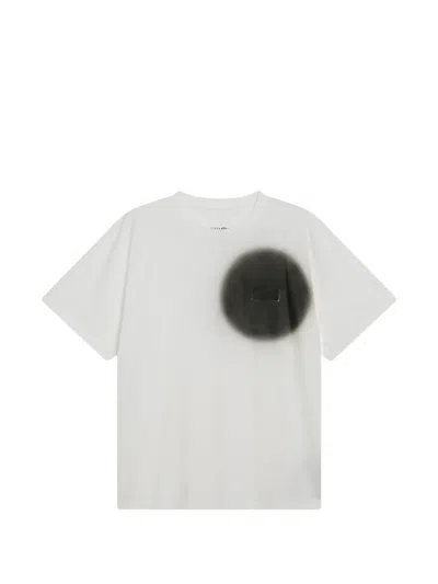 Mm6 Maison Margiela Short-sleeved White T-shirt With Bold Black Patch In Multi