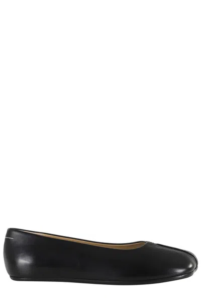 Mm6 Maison Margiela Square Toe Ballerina Flats With Logo Stitching In Black