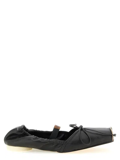 Mm6 Maison Margiela Square-toe Ballerinas In Brown Calfskin Leather In Multi