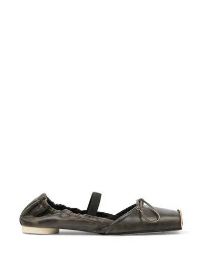 Mm6 Maison Margiela Square Toe Bow Ballerina Shoes In Brown
