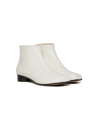 Mm6 Maison Margiela Kids' Square-toe Leather Ankle Boots In White