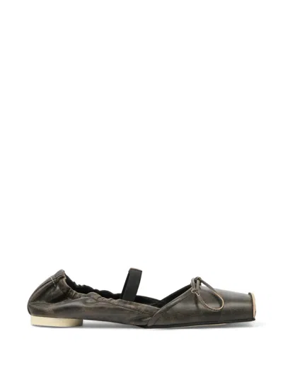 Mm6 Maison Margiela Square-toe Ballet Fltas Woman Brown In Green