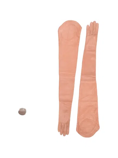 Mm6 Maison Margiela Stamped Leather Gloves In Pink