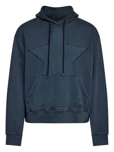 Mm6 Maison Margiela Star Motif Hooded Sweater With Front Pocket In Blue