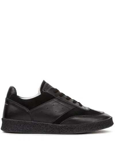 Mm6 Maison Margiela Stitch-logo Leather Sneakers In Black