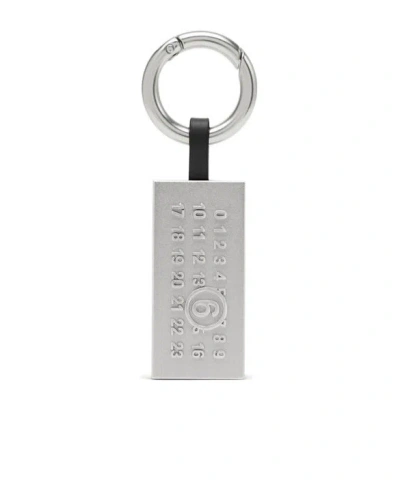 Mm6 Maison Margiela Stitched-leather Key Ring In Silver