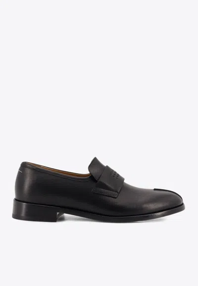 Mm6 Maison Margiela Refined Black Leather Loafers With Embossed Strap Detail In White