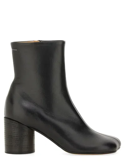 Mm6 Maison Margiela Anatomici Smooth Leather Block Heel Ankle Boots In Black