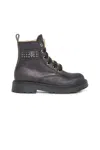 Mm6 Maison Margiela Leather Combat Boots With Logo In Black