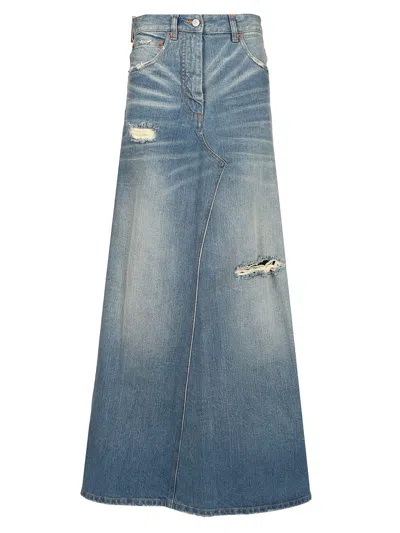 Mm6 Maison Margiela Stonewashed Blue Denim Midi Skirt Skirts Light Blue