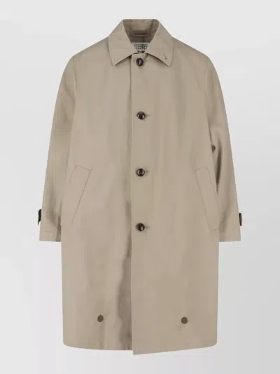 Mm6 Maison Margiela Mid-length Beige Jacket With Classic Collar And Button Details In Brown