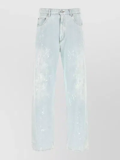 Mm6 Maison Margiela Straight Leg Denim Jeans Belt Loops Distressed In Blue