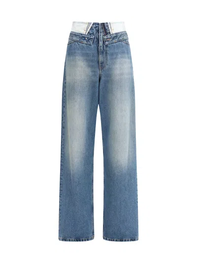 Mm6 Maison Margiela Light Blue Washed Jeans With Layered Waistband In Black